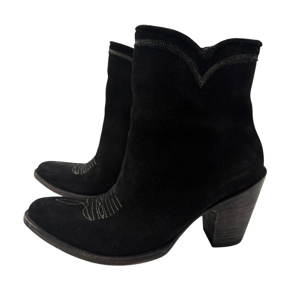 Old Gringo Black Suede Western Cowboy Ankle Boots Women 8B Pointed Toe Booties